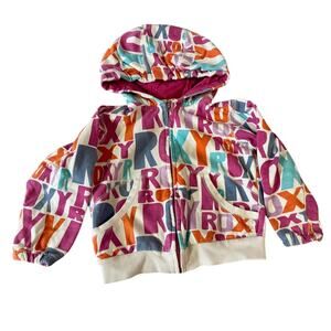 Roxy Colorful Retro Fun Roxy Logo Kids Full Zip casual Hoodie, Girl Size 2T